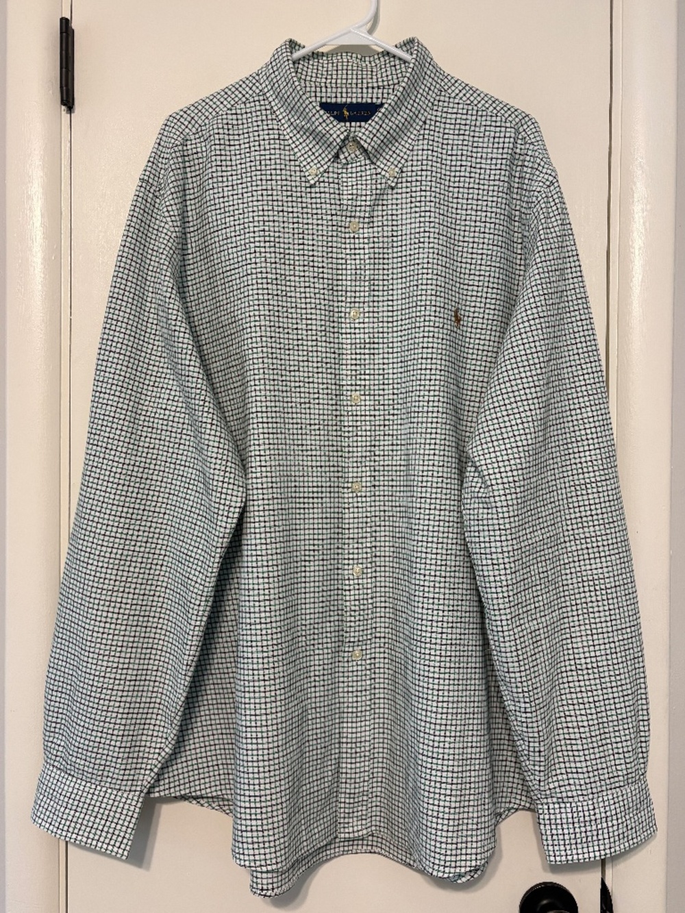 Ralph Lauren Polo Men's Black/Green Check Button-Down Oxford Shirt XXL/2XL Logo